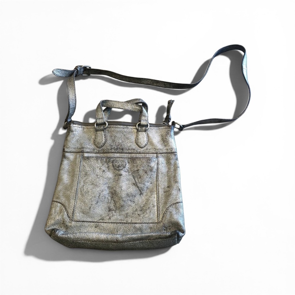 Leather Crossbody Bag‎ Silver Frye Melissa Textured Metallic Leather Purse Grey